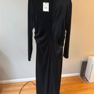Zara Elegant Black Velvet Long Sleeve Dress